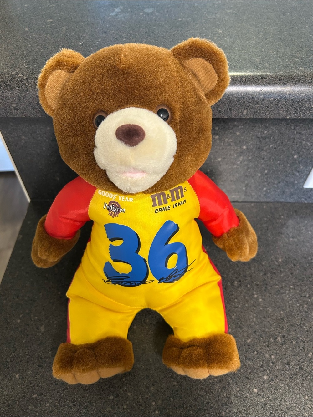 M&M's Ernie Irvan 36 Brown Plush Bear in Yellow & Red Outfit